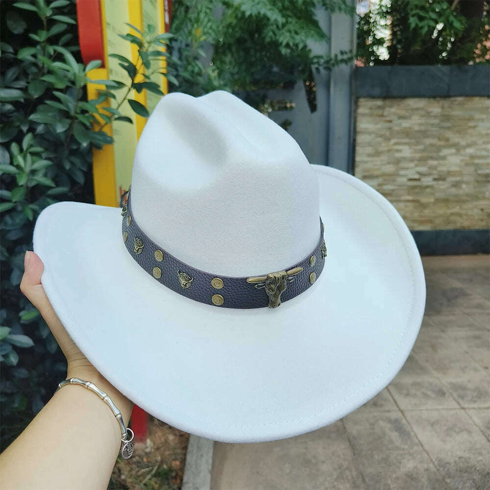 KIMLUD, 2023 Western Cowboy Hats for Men and Women Retro Cowboy Belt Accessories Gentlemen Women’s Cowboy Jazz Hats, 10 / M56-58CM, KIMLUD Womens Clothes