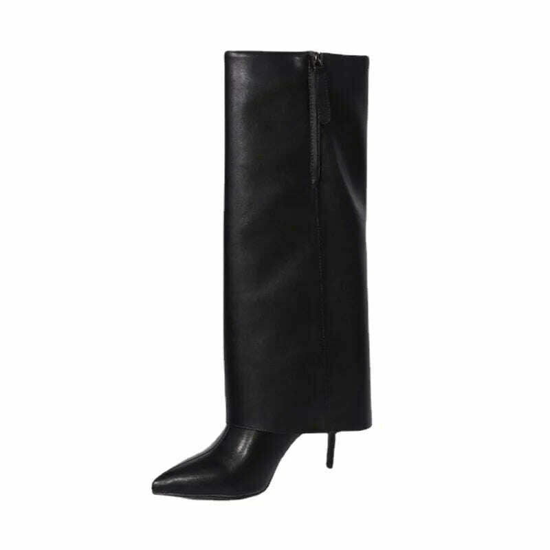 KIMLUD, 2023 Winter Brand New Fashion Black Knee Pants Boots for Women Street Style Zipper Elegant Thin High Heels Big Size Shoes 42 43, as the video / 34, KIMLUD Womens Clothes