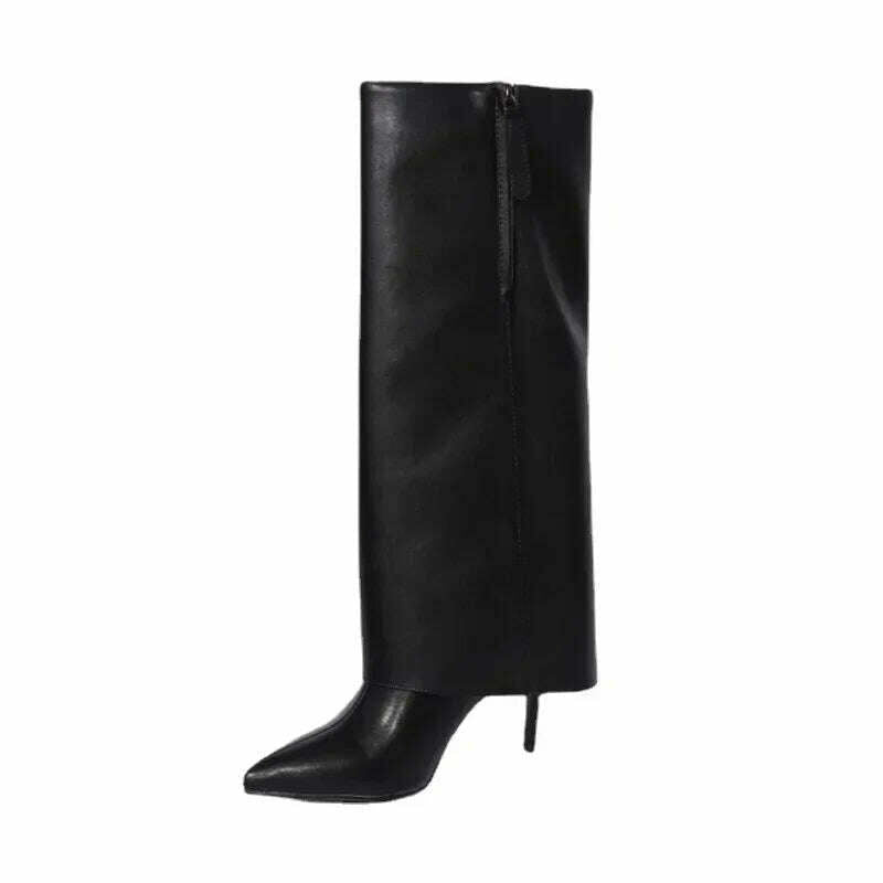 KIMLUD, 2023 Winter Brand New Fashion Black Knee Pants Boots for Women Street Style Zipper Elegant Thin High Heels Big Size Shoes 42 43, Black-zipper / 34, KIMLUD Women's Clothes