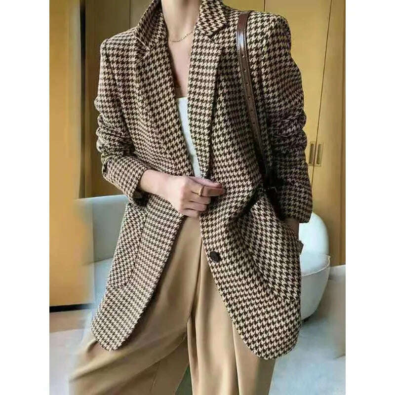 KIMLUD, 2023 Winter Coats Women Blazer Chic Elegant Woman Jacket Autumn Office Lady Casual Plaid Belt Oversize Blazer Women Clothing, KIMLUD Womens Clothes