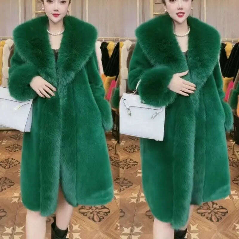 2023 Winter Fur Coat Women Thickened Artificial Fox Fur Mid Length Mink All Match Big Fur Collar Long Sleeved  Female Outwear, KIMLUD Women's Clothes