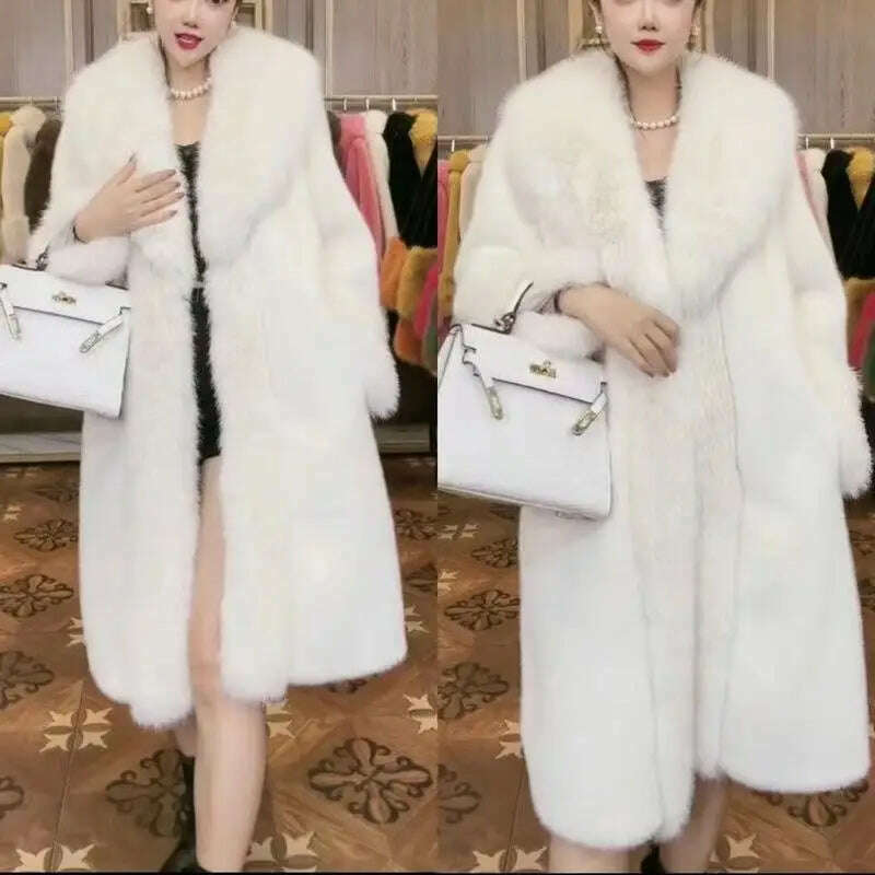 2023 Winter Fur Coat Women Thickened Artificial Fox Fur Mid Length Mink All Match Big Fur Collar Long Sleeved  Female Outwear, KIMLUD Women's Clothes