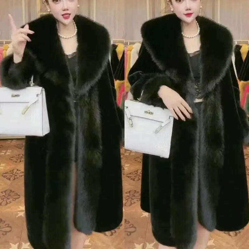 KIMLUD, 2023 Winter Fur Coat Women Thickened Artificial Fox Fur Mid Length Mink All Match Big Fur Collar Long Sleeved  Female Outwear, KIMLUD Women's Clothes