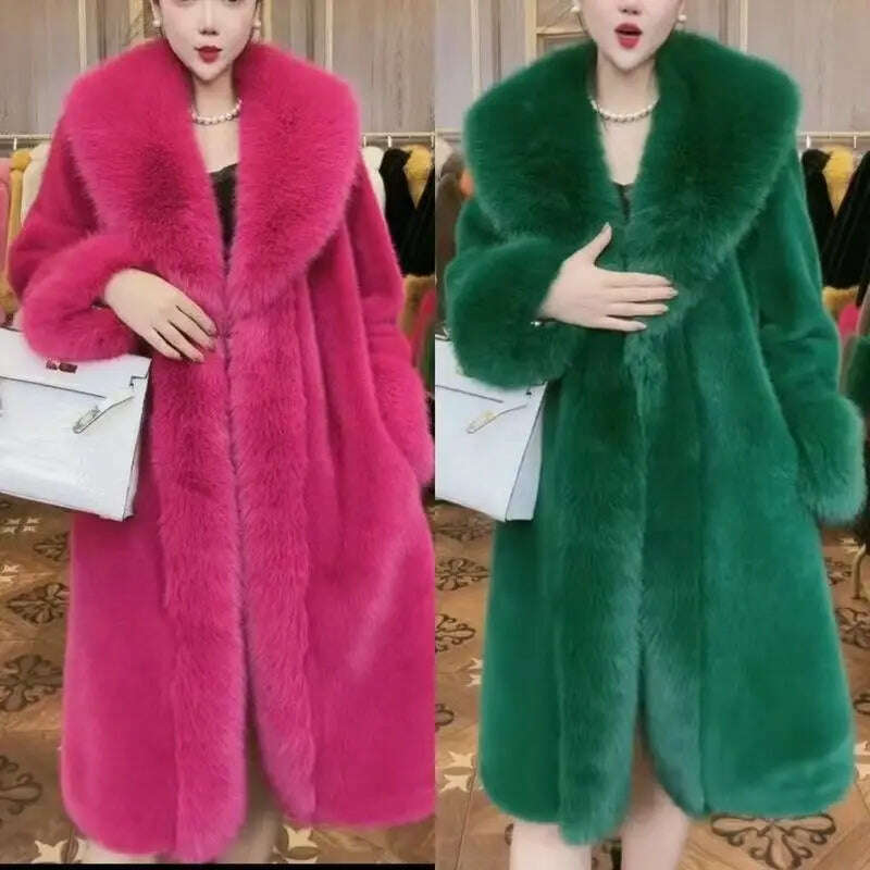 KIMLUD, 2023 Winter Fur Coat Women Thickened Artificial Fox Fur Mid Length Mink All Match Big Fur Collar Long Sleeved  Female Outwear, KIMLUD Womens Clothes