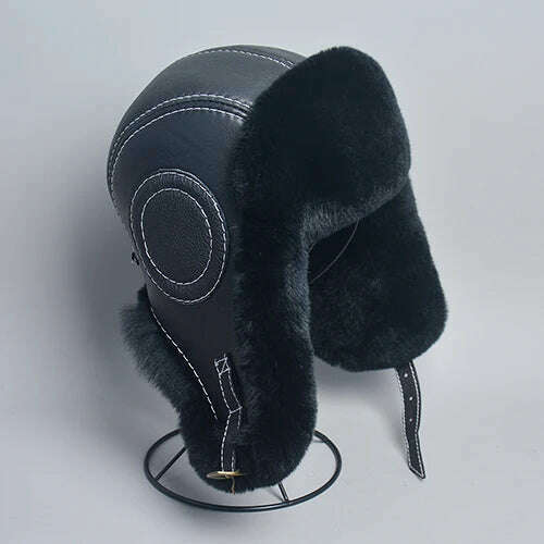 2023 Winter Men's 100% Real Rex Rabbit Fur Bomber Hat Ushanka Cap Trapper Russian Man Ski Hats Caps Real Sheepskin Leather - KIMLUD