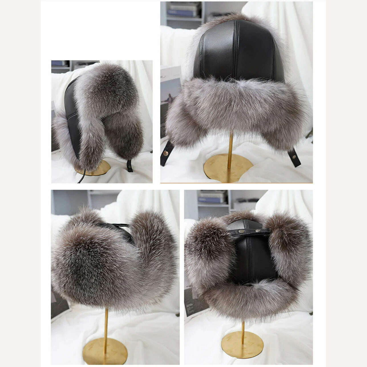 2023 Winter Men's 100% Real Silver Fox Fur Bomber Hat Raccoon Fur Ushanka Cap Trapper Russian Man Ski Hats Caps Real Leather Hat - KIMLUD