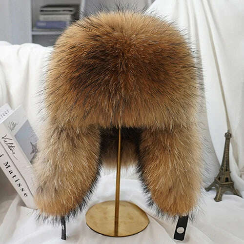 KIMLUD, 2023 Winter Men's 100% Real Silver Fox Fur Bomber Hat Raccoon Fur Ushanka Cap Trapper Russian Man Ski Hats Caps Real Leather Hat, raccoon fur 1 / 56cm-57cm, KIMLUD Women's Clothes