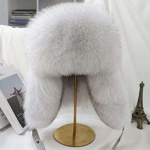 2023 Winter Men's 100% Real Silver Fox Fur Bomber Hat Raccoon Fur Ushanka Cap Trapper Russian Man Ski Hats Caps Real Leather Hat - KIMLUD