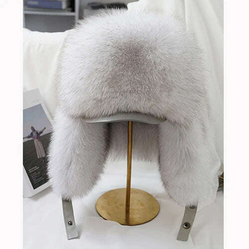 KIMLUD, 2023 Winter Men's 100% Real Silver Fox Fur Bomber Hat Raccoon Fur Ushanka Cap Trapper Russian Man Ski Hats Caps Real Leather Hat, natural fox white 2 / 56cm-57cm, KIMLUD Womens Clothes