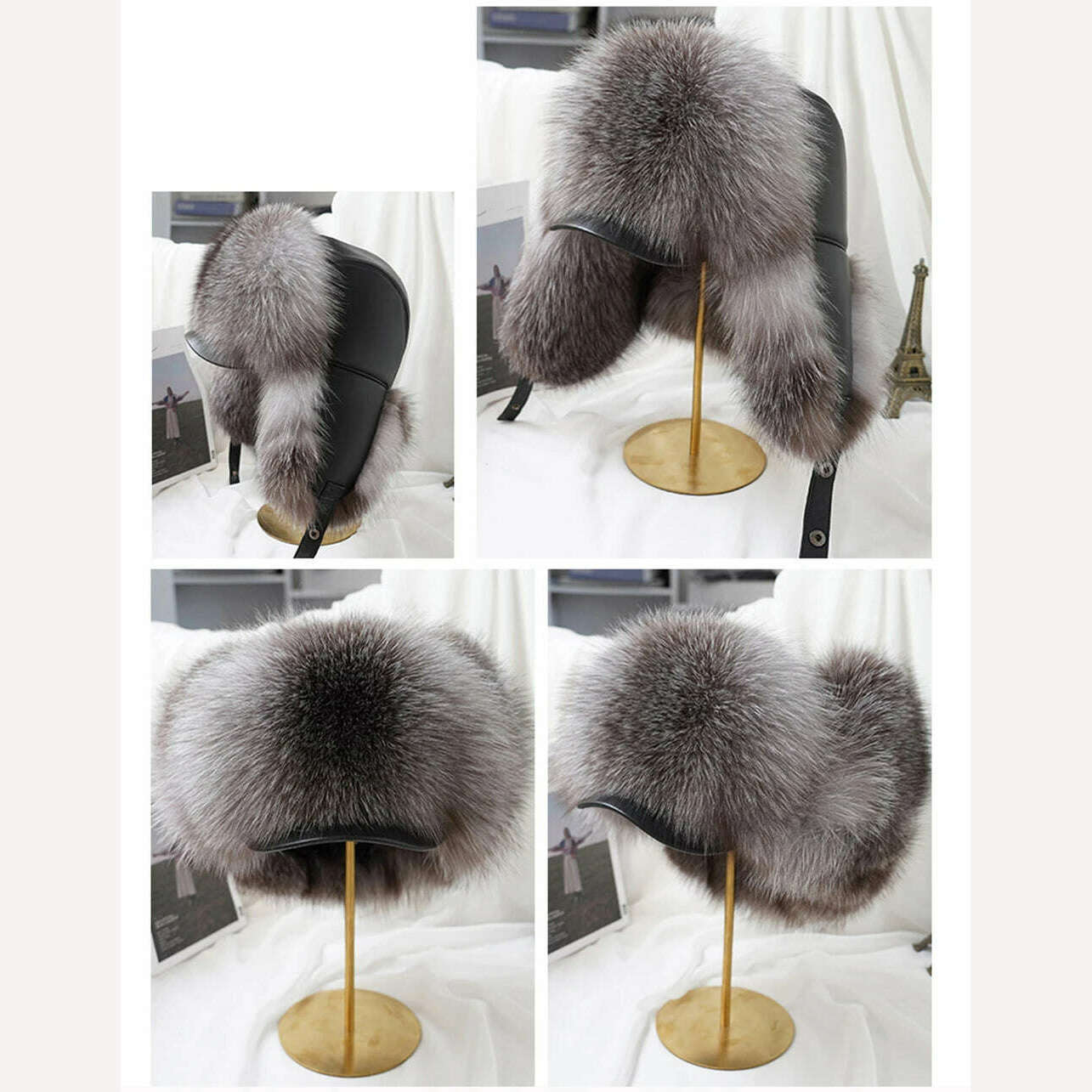 2023 Winter Men's 100% Real Silver Fox Fur Bomber Hat Raccoon Fur Ushanka Cap Trapper Russian Man Ski Hats Caps Real Leather Hat - KIMLUD