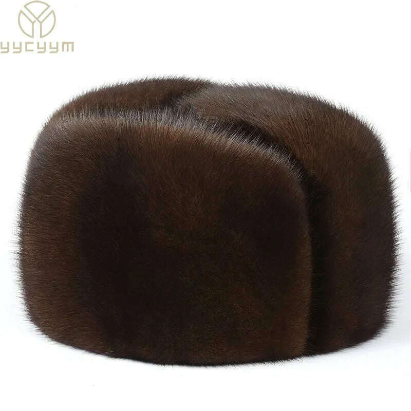 KIMLUD, 2023 Winter Unisex Top Real Mink Fur Bomber Hat Male Genuine Marten Head Warm Black/Brown Caps Best Gift For parent Gorras, KIMLUD Women's Clothes