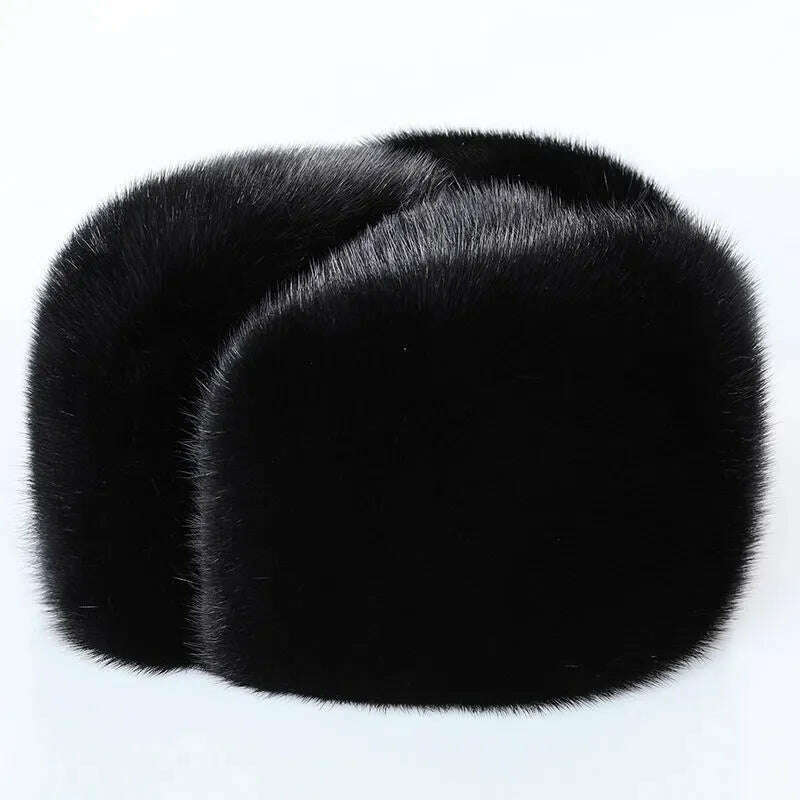 KIMLUD, 2023 Winter Unisex Top Real Mink Fur Bomber Hat Male Genuine Marten Head Warm Black/Brown Caps Best Gift For parent Gorras, KIMLUD Womens Clothes