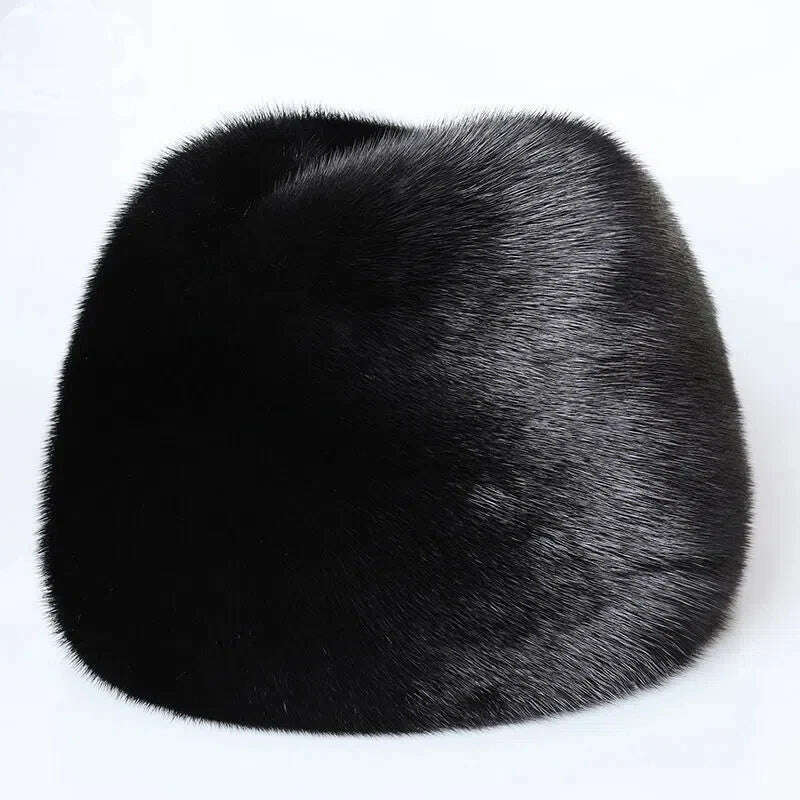 KIMLUD, 2023 Winter Unisex Top Real Mink Fur Bomber Hat Male Genuine Marten Head Warm Black/Brown Caps Best Gift For parent Gorras, KIMLUD Womens Clothes