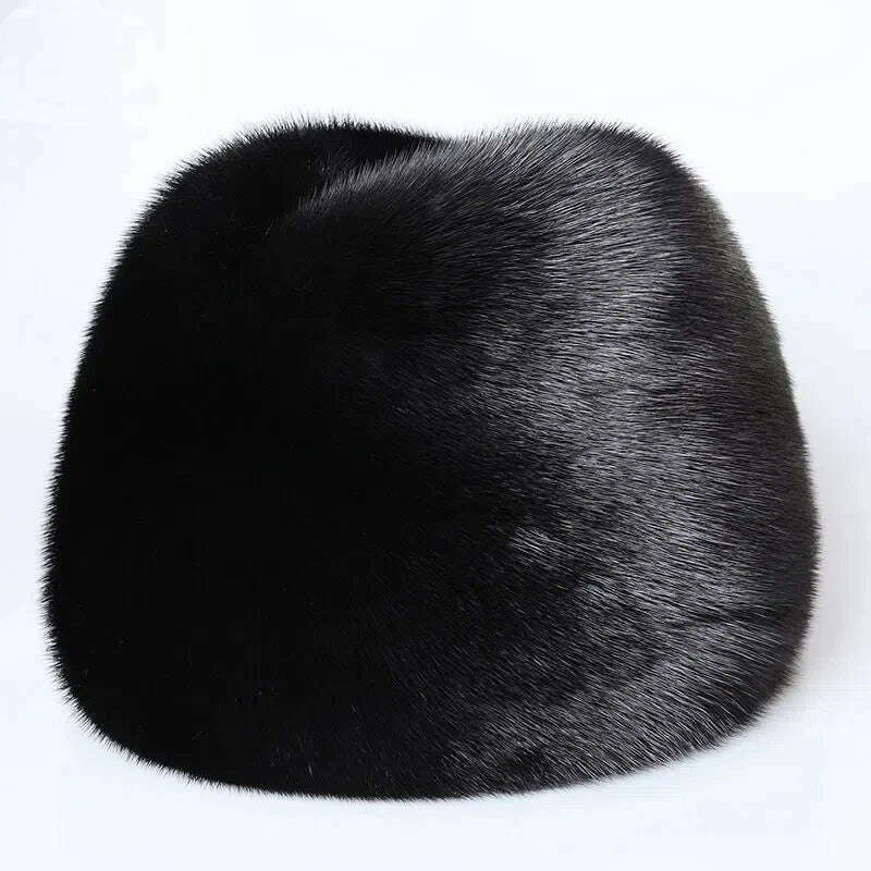 KIMLUD, 2023 Winter Unisex Top Real Mink Fur Bomber Hat Male Genuine Marten Head Warm Black/Brown Caps Best Gift For parent Gorras, Style 4 black / 55cm-57cm, KIMLUD Women's Clothes