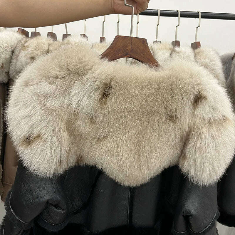 KIMLUD, 2023 Winter Women Genuine Leather Jacket Real Natural Merino Sheep Fur Real Fox Fur Collar Thick Warm Outerwear Female Coats, KIMLUD Womens Clothes