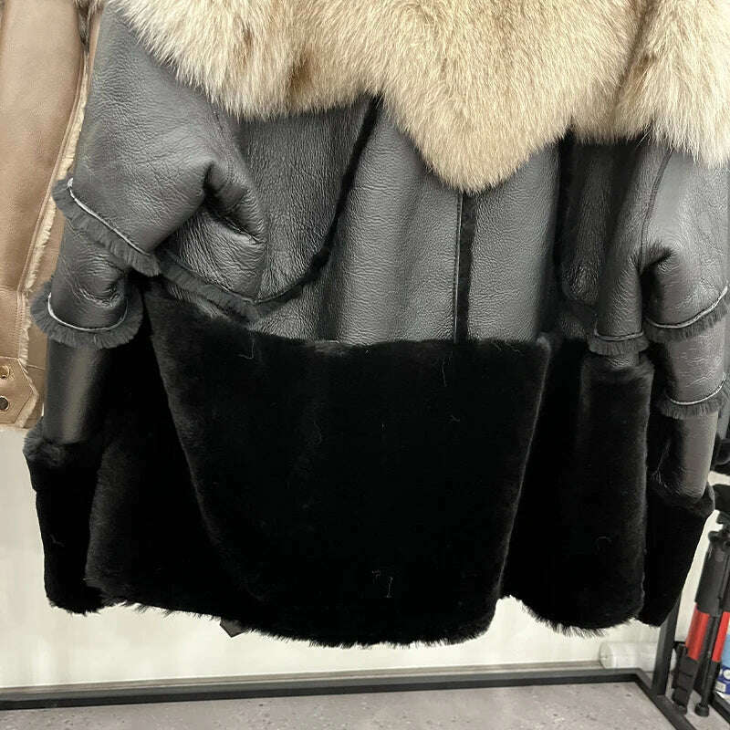 KIMLUD, 2023 Winter Women Genuine Leather Jacket Real Natural Merino Sheep Fur Real Fox Fur Collar Thick Warm Outerwear Female Coats, KIMLUD Womens Clothes