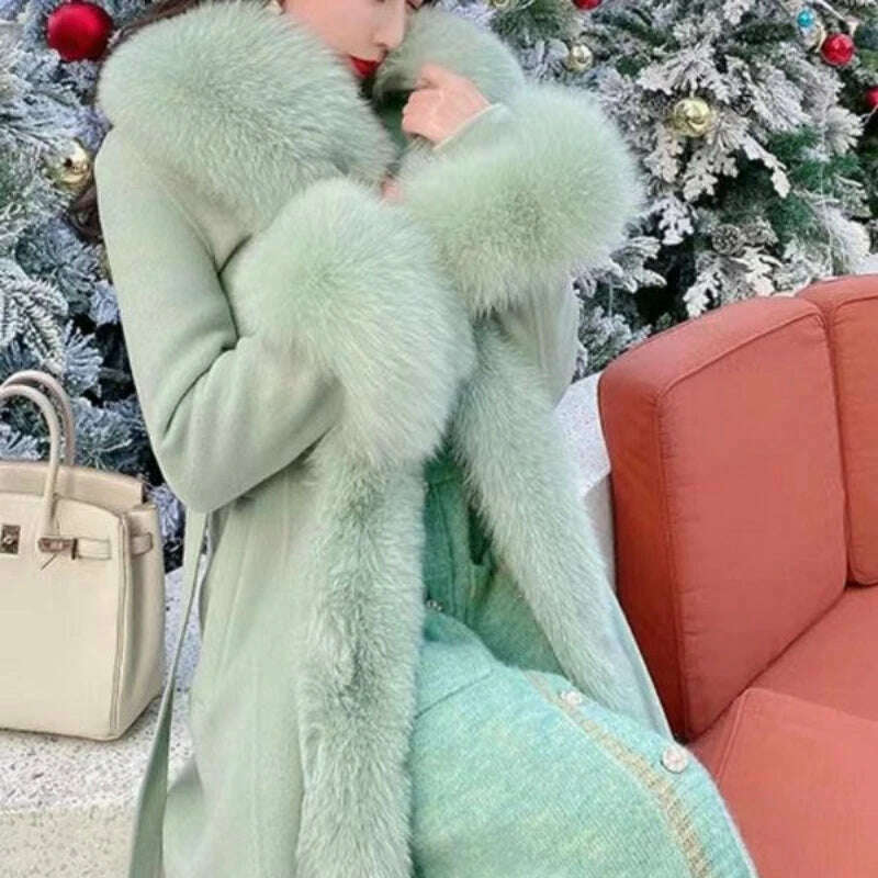 KIMLUD, 2023 Winter Women New Cashmere Coat Anti Fox Collar Fabric Plus Cotton Mid Length Coat Celebrity High Large Collar Faux Fur, KIMLUD Women's Clothes