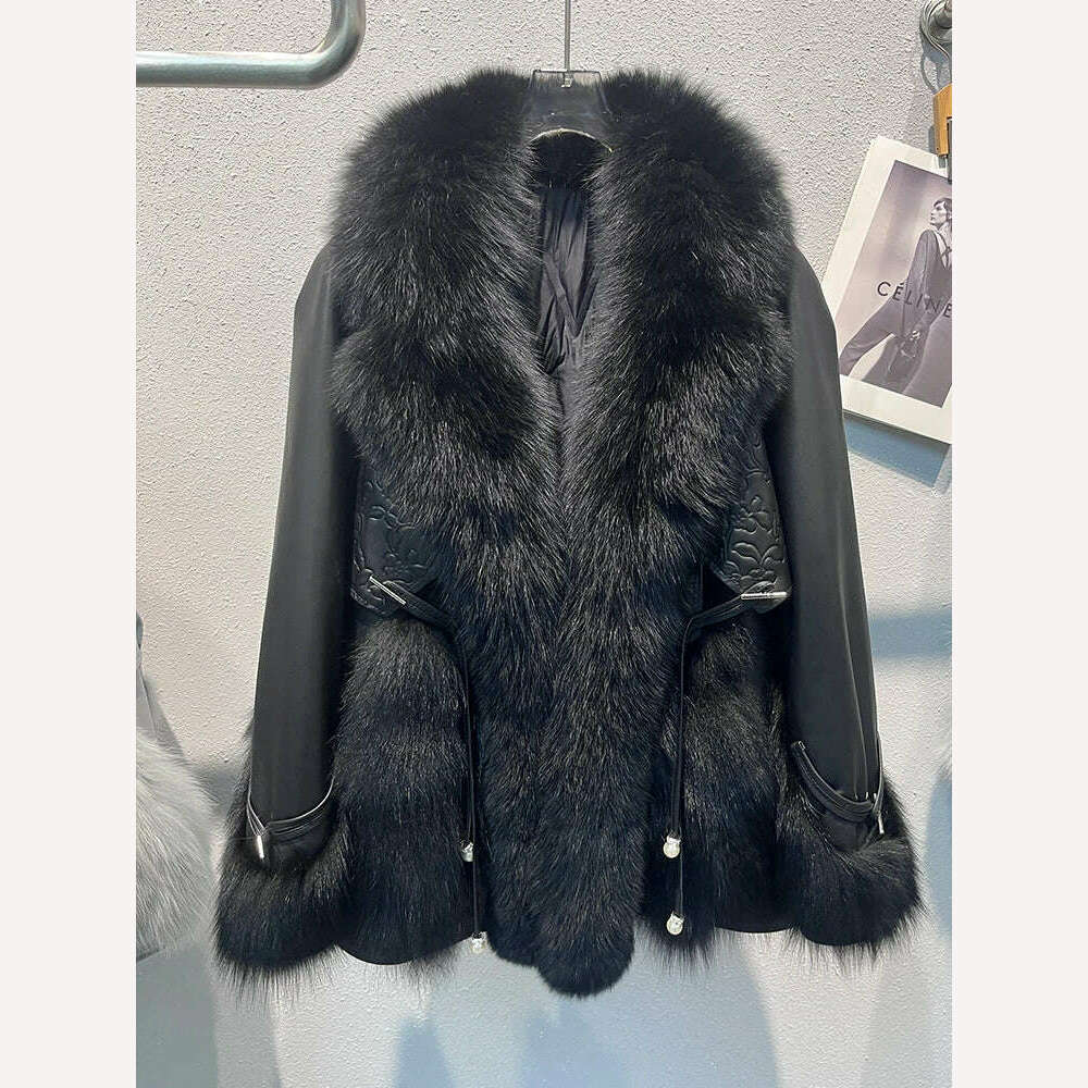 KIMLUD, 2023 Winter Women Real Natural Fox Fur Coat Geniune Sheepskin Leather Goose Down Jacket Luxury Thick Warm Female Coat Outwear, black / S, KIMLUD Womens Clothes