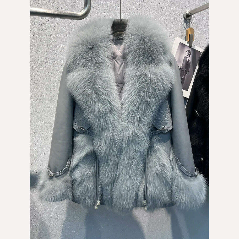 KIMLUD, 2023 Winter Women Real Natural Fox Fur Coat Geniune Sheepskin Leather Goose Down Jacket Luxury Thick Warm Female Coat Outwear, GRAY / S, KIMLUD Women's Clothes