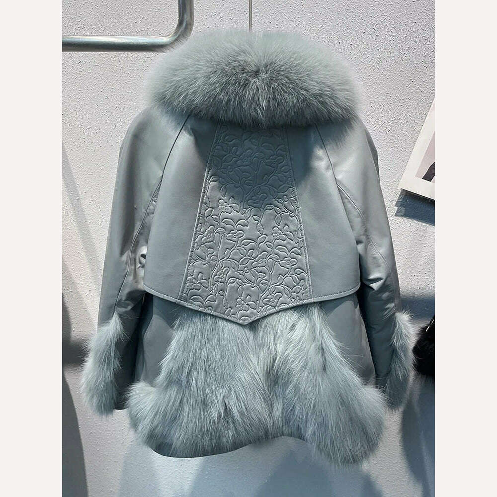 KIMLUD, 2023 Winter Women Real Natural Fox Fur Coat Geniune Sheepskin Leather Goose Down Jacket Luxury Thick Warm Female Coat Outwear, KIMLUD Women's Clothes