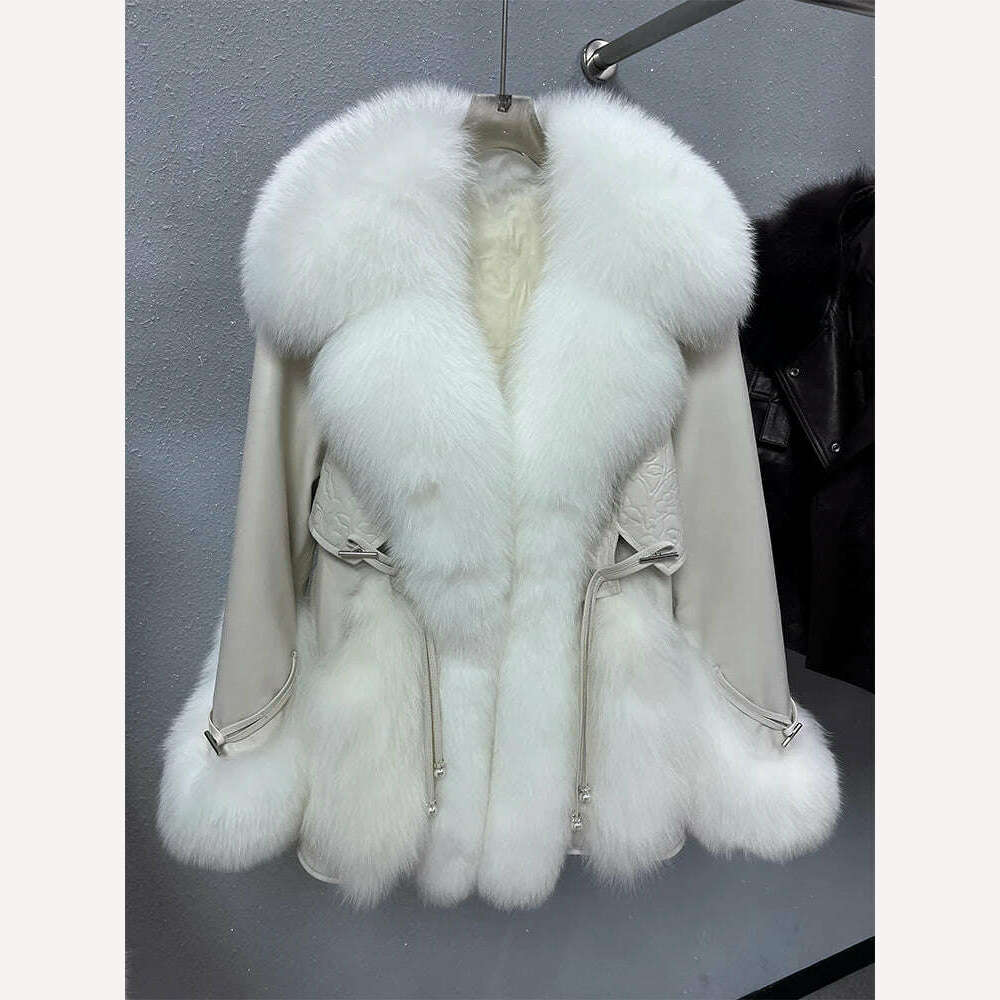 KIMLUD, 2023 Winter Women Real Natural Fox Fur Coat Geniune Sheepskin Leather Goose Down Jacket Luxury Thick Warm Female Coat Outwear, Beige / S, KIMLUD Women's Clothes