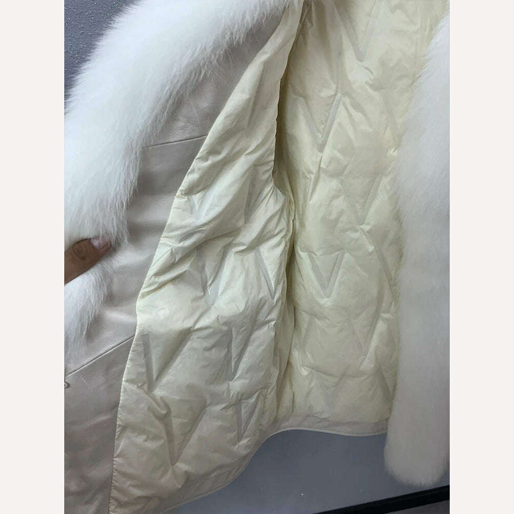 KIMLUD, 2023 Winter Women Real Natural Fox Fur Coat Geniune Sheepskin Leather Goose Down Jacket Luxury Thick Warm Female Coat Outwear, KIMLUD Womens Clothes