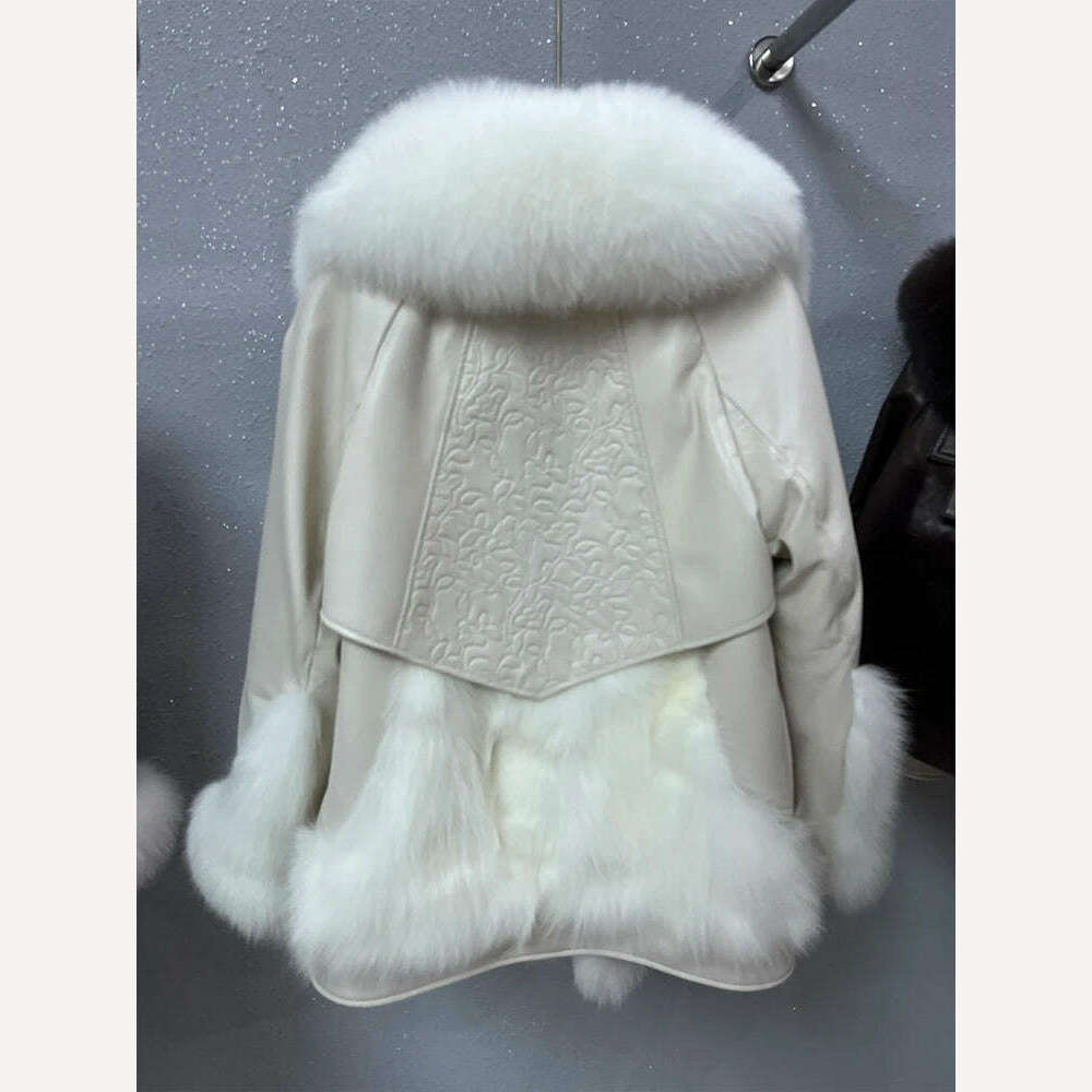 KIMLUD, 2023 Winter Women Real Natural Fox Fur Coat Geniune Sheepskin Leather Goose Down Jacket Luxury Thick Warm Female Coat Outwear, KIMLUD Women's Clothes