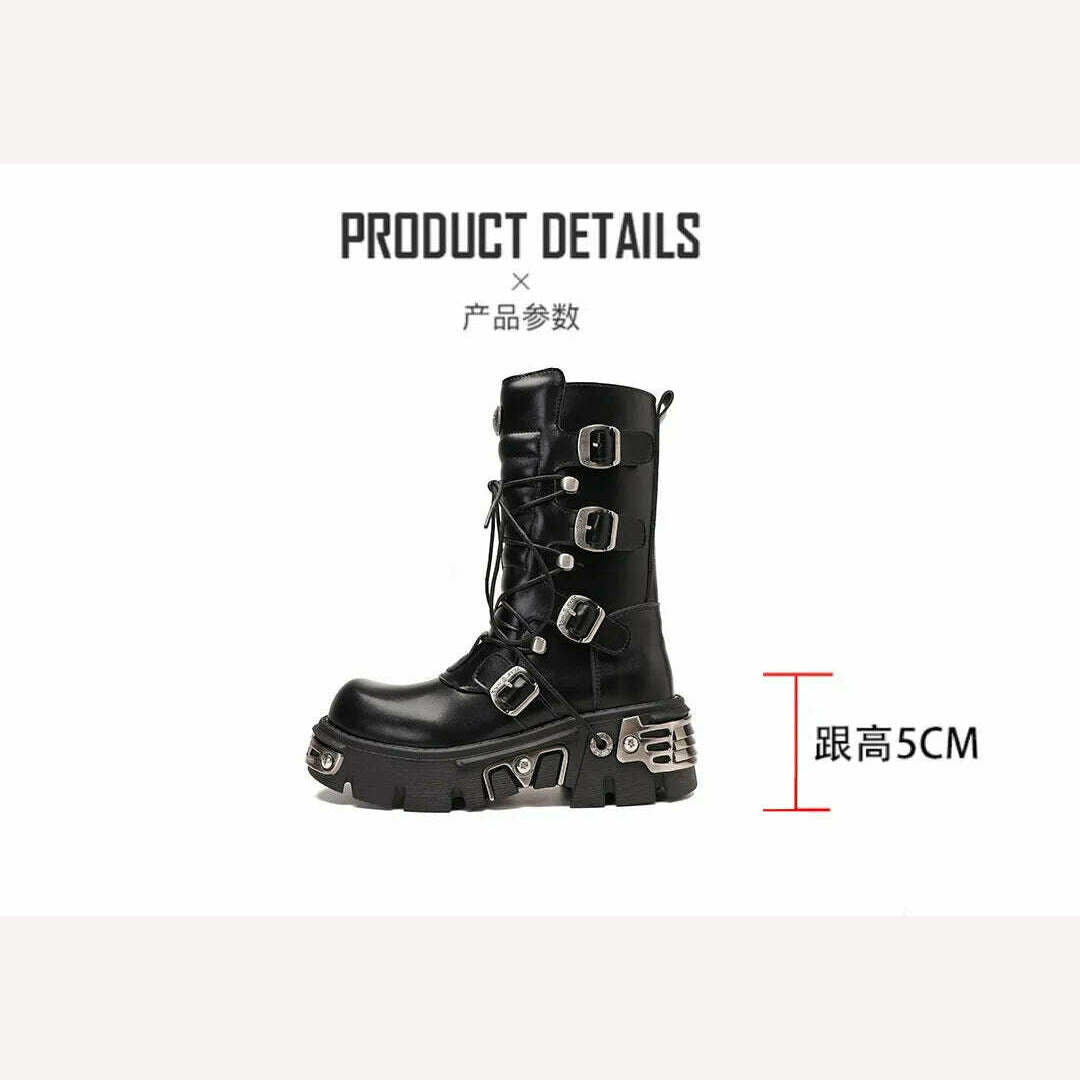 KIMLUD, 2023 winter women's boots british style street rock black metal Middle tube knight Martin motorcycle boots shoe Large size 41-44, KIMLUD Women's Clothes