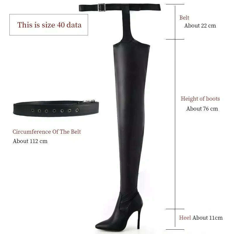 KIMLUD, 2023 Winter Women's High Knee Boots Leather Quality Shoes Sexy Stiletto Heel Belt Buckles Large Size Thigh High Boots Female, KIMLUD Women's Clothes