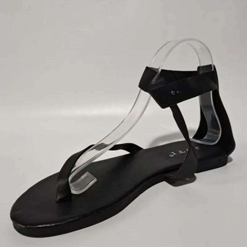 2023 Women Flats Sandals New Summer Shoes Fashion Flip Flops Ladies Shoes Rome Black Sandals Classic Buckle Zapatos De Mujer - KIMLUD