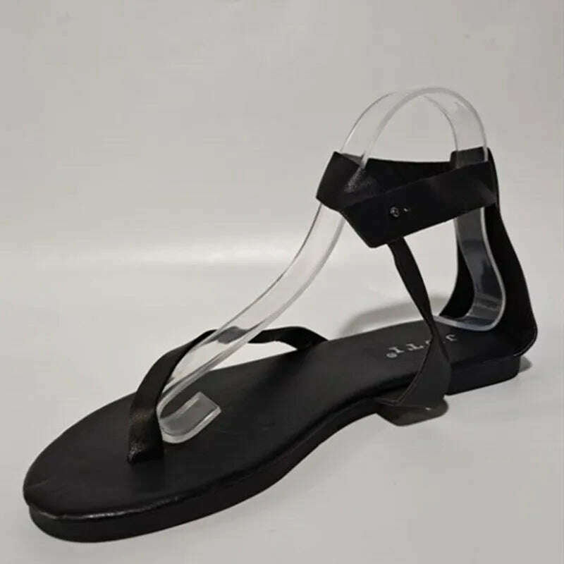 2023 Women Flats Sandals New Summer Shoes Fashion Flip Flops Ladies Shoes Rome Black Sandals Classic Buckle Zapatos De Mujer - KIMLUD