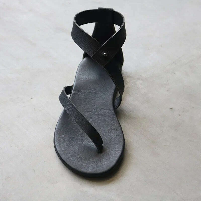 2023 Women Flats Sandals New Summer Shoes Fashion Flip Flops Ladies Shoes Rome Black Sandals Classic Buckle Zapatos De Mujer - KIMLUD