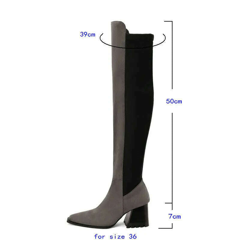 KIMLUD, 2023 Women Over the Knee Boots Flock Thick High Heel Ladies Thigh Boots Fashion Square Toe Slip on Women Stretch Boots Big Size, KIMLUD Womens Clothes