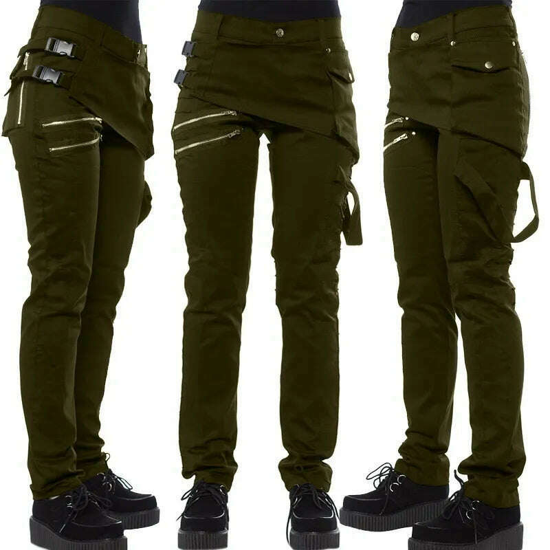 2023 Women Retro PU Pants Leather Pants Steampunk Rivet Lace-up Pencil Pants Skinny Trousers Streetwear Autumn Casual Trousers - KIMLUD