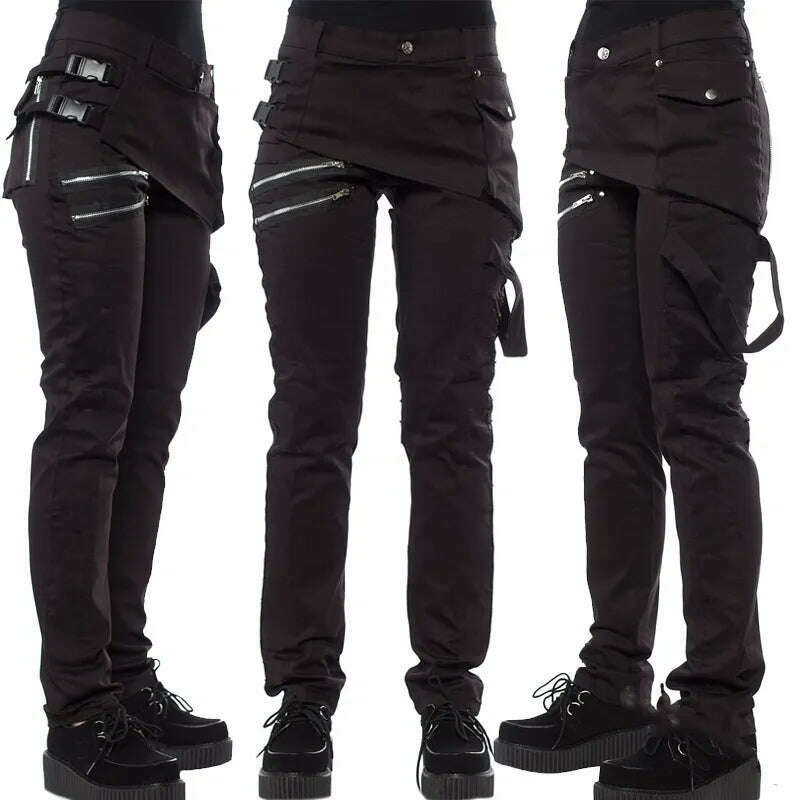2023 Women Retro PU Pants Leather Pants Steampunk Rivet Lace-up Pencil Pants Skinny Trousers Streetwear Autumn Casual Trousers - KIMLUD