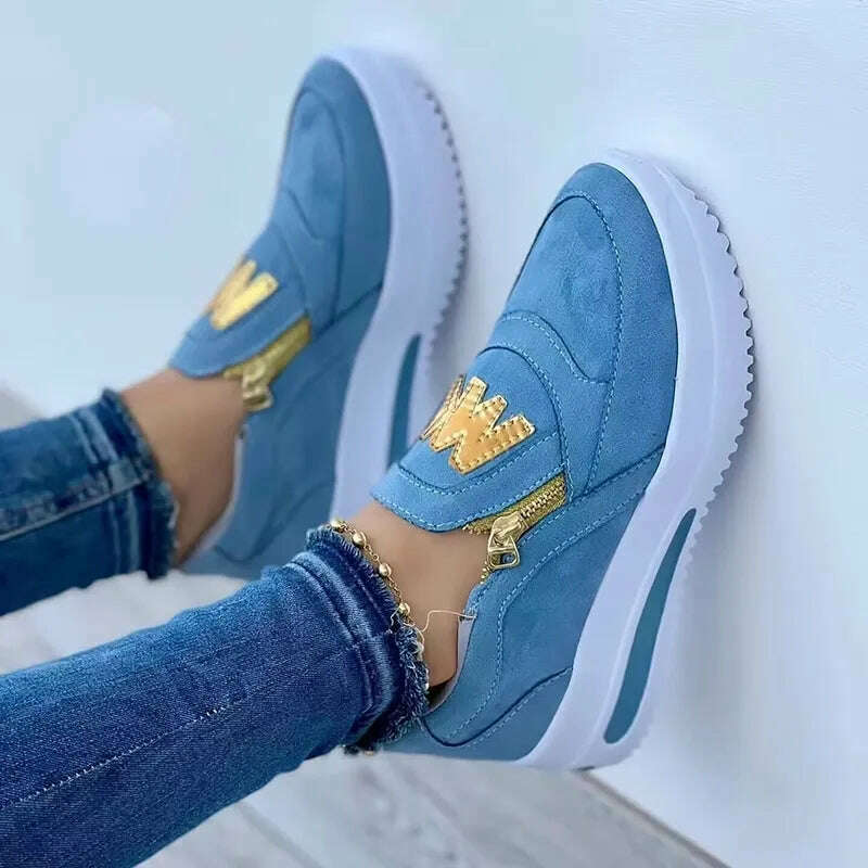 KIMLUD, 2023 Women Sports Shoes Side Zipper Platform Sneakers Pu Leather Fashion Lady Footwear M Vulcanized Comfot Tennis Female Shoes, KIMLUD Womens Clothes