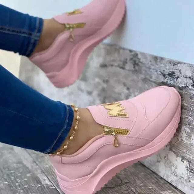 KIMLUD, 2023 Women Sports Shoes Side Zipper Platform Sneakers Pu Leather Fashion Lady Footwear M Vulcanized Comfot Tennis Female Shoes, pink1 / 35, KIMLUD Womens Clothes