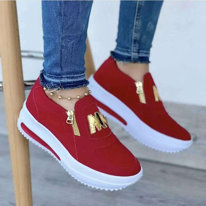 KIMLUD, 2023 Women Sports Shoes Side Zipper Platform Sneakers Pu Leather Fashion Lady Footwear M Vulcanized Comfot Tennis Female Shoes, KIMLUD Womens Clothes