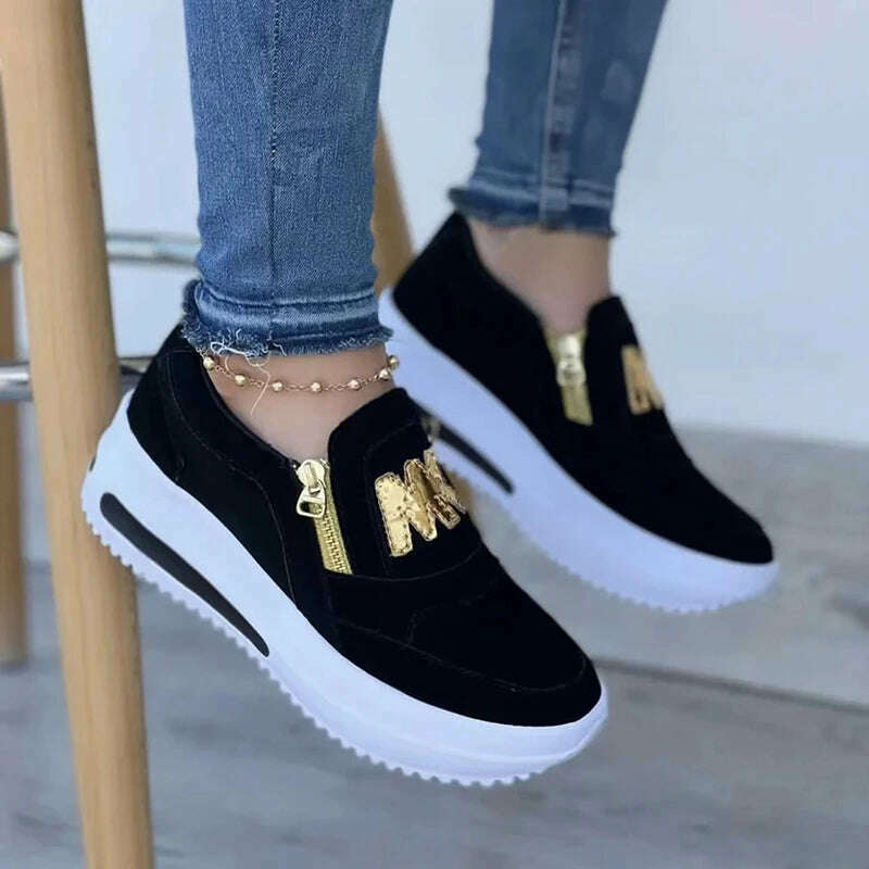 KIMLUD, 2023 Women Sports Shoes Side Zipper Platform Sneakers Pu Leather Fashion Lady Footwear M Vulcanized Comfot Tennis Female Shoes, KIMLUD Womens Clothes