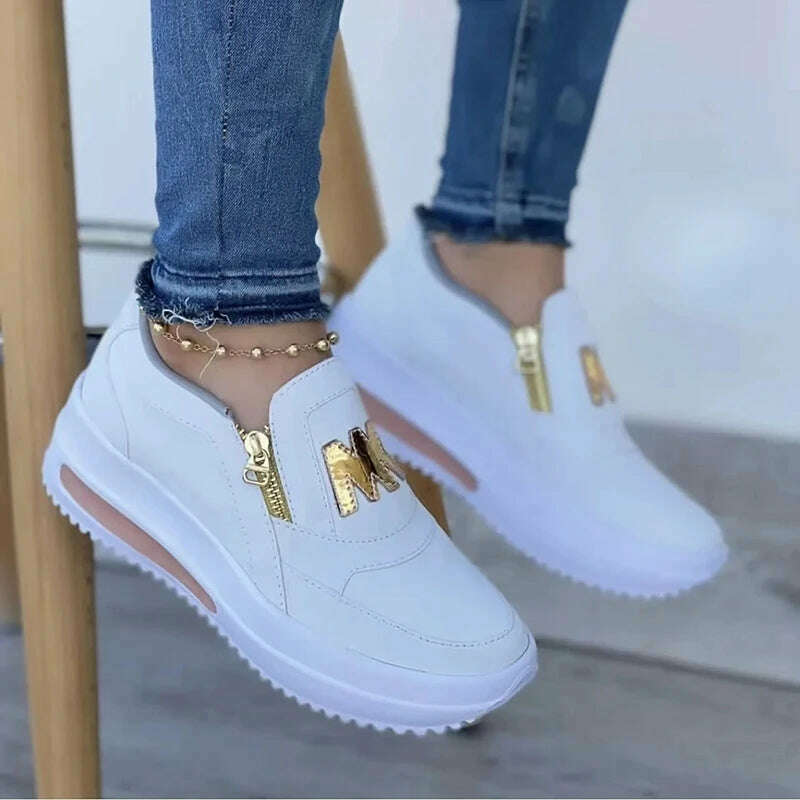 KIMLUD, 2023 Women Sports Shoes Side Zipper Platform Sneakers Pu Leather Fashion Lady Footwear M Vulcanized Comfot Tennis Female Shoes, KIMLUD Womens Clothes
