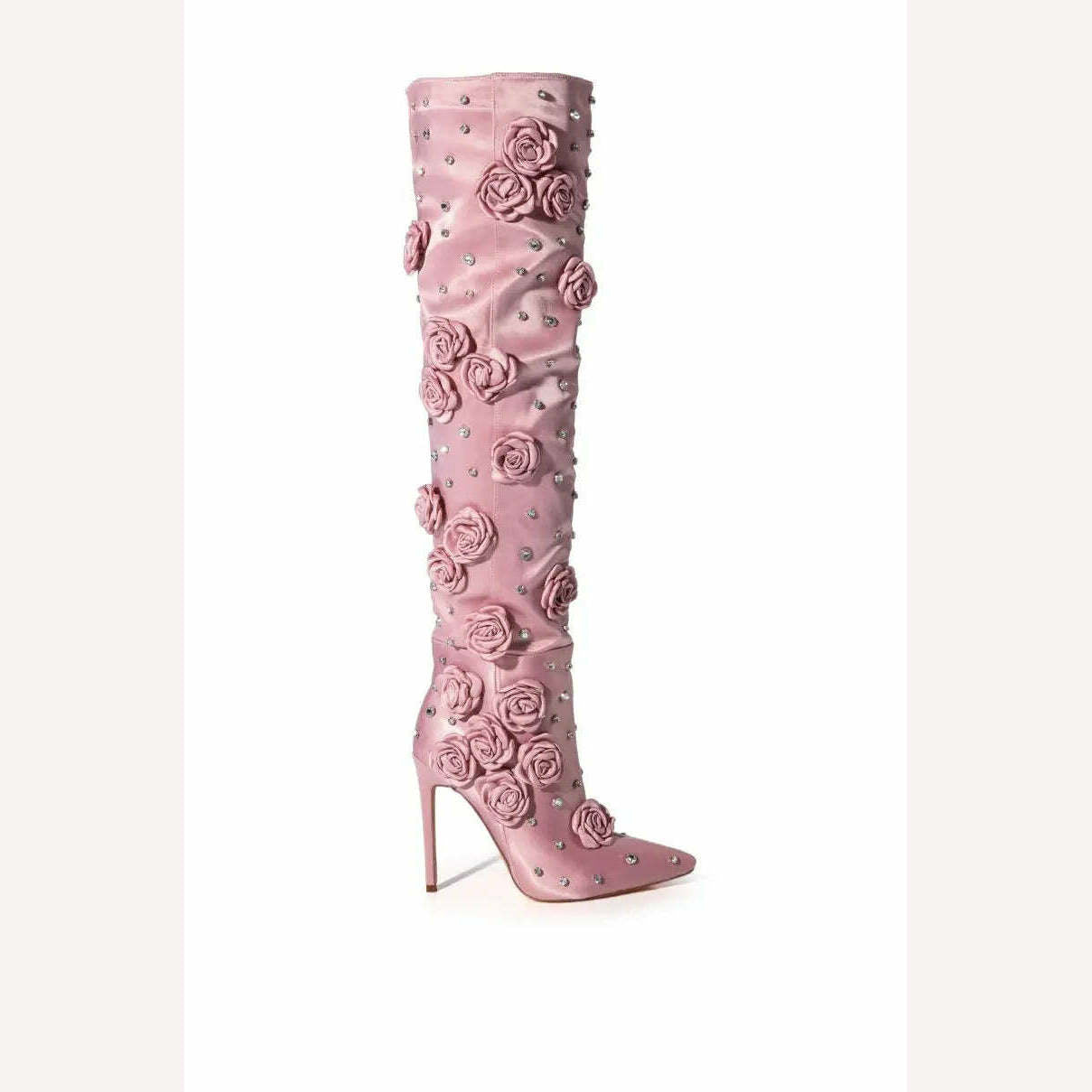 KIMLUD, 2023 Women's Pointed Toe High Heel Boots Elegant Champagne Flower Decor Boots Stiletto Gems Sequin Ladies Boots Women Shoes 44, KIMLUD Women's Clothes
