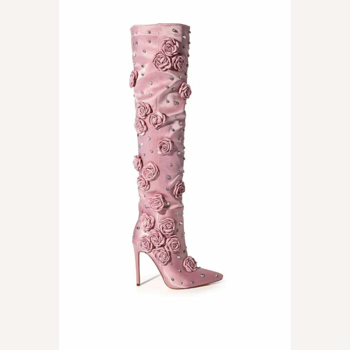 2023 Women's Pointed Toe High Heel Boots Elegant Champagne Flower Decor Boots Stiletto Gems Sequin Ladies Boots Women Shoes 44 - KIMLUD