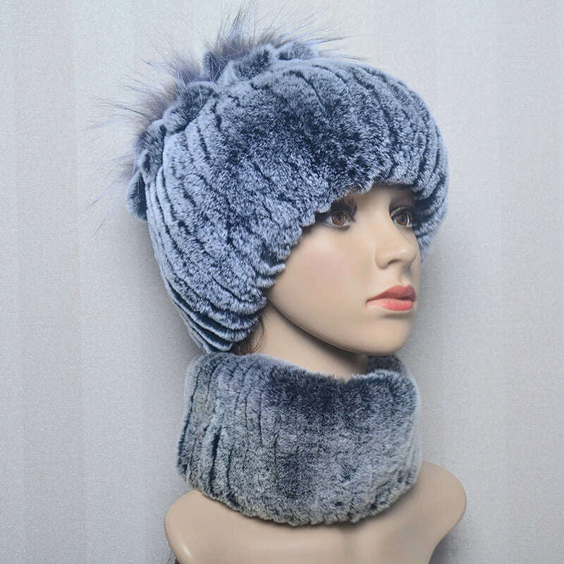 KIMLUD, 2023 Women's Winter Warm Real Rex Rabbit Fur Hat Snow Cap Hats for Women Girls Real Fur Knit Skullies Beanies Natural Fluffy Hat, Suit frost grey, KIMLUD Women's Clothes