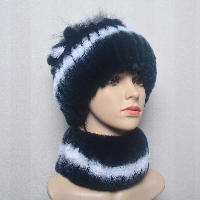 KIMLUD, 2023 Women's Winter Warm Real Rex Rabbit Fur Hat Snow Cap Hats for Women Girls Real Fur Knit Skullies Beanies Natural Fluffy Hat, Suit 1, KIMLUD Women's Clothes
