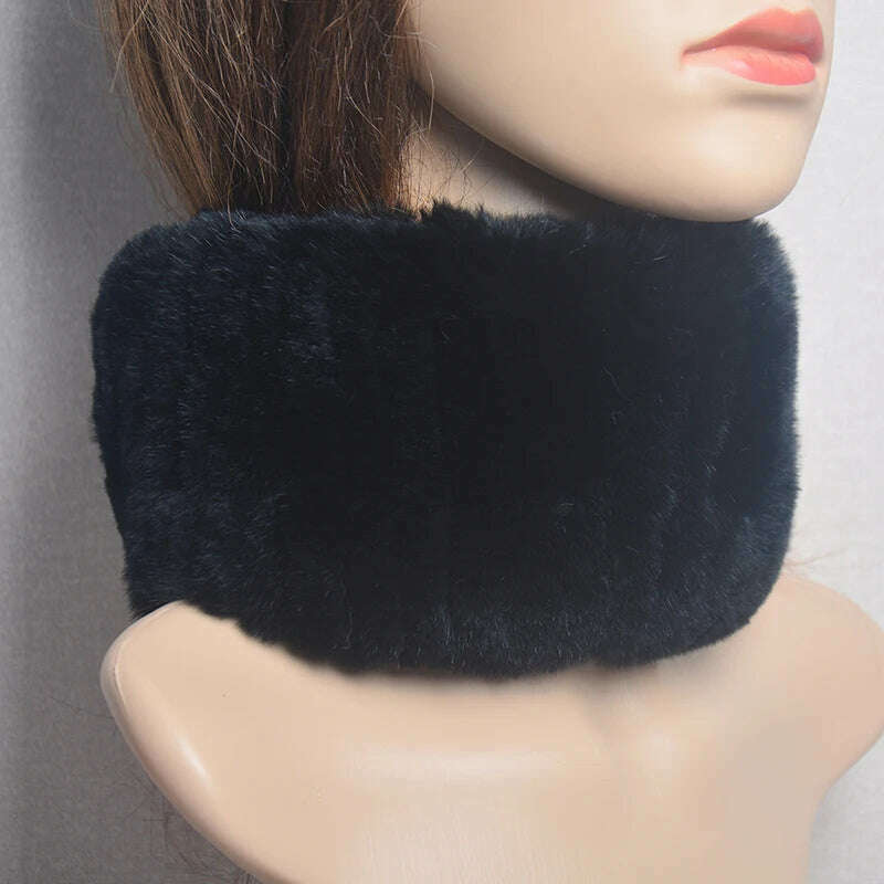 KIMLUD, 2023 Women's Winter Warm Real Rex Rabbit Fur Hat Snow Cap Hats for Women Girls Real Fur Knit Skullies Beanies Natural Fluffy Hat, Scarf black, KIMLUD Women's Clothes