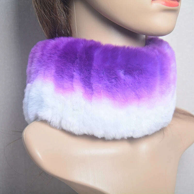 KIMLUD, 2023 Women's Winter Warm Real Rex Rabbit Fur Hat Snow Cap Hats for Women Girls Real Fur Knit Skullies Beanies Natural Fluffy Hat, Scarf purple, KIMLUD Women's Clothes