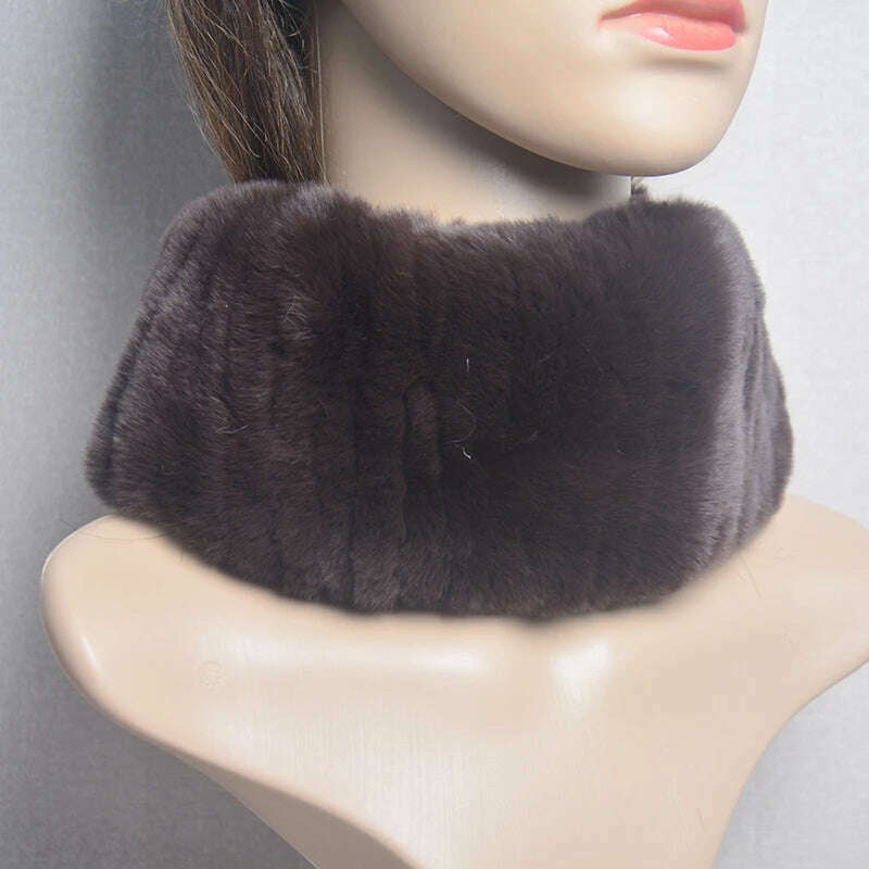 KIMLUD, 2023 Women's Winter Warm Real Rex Rabbit Fur Hat Snow Cap Hats for Women Girls Real Fur Knit Skullies Beanies Natural Fluffy Hat, Scarf dark brown, KIMLUD Women's Clothes