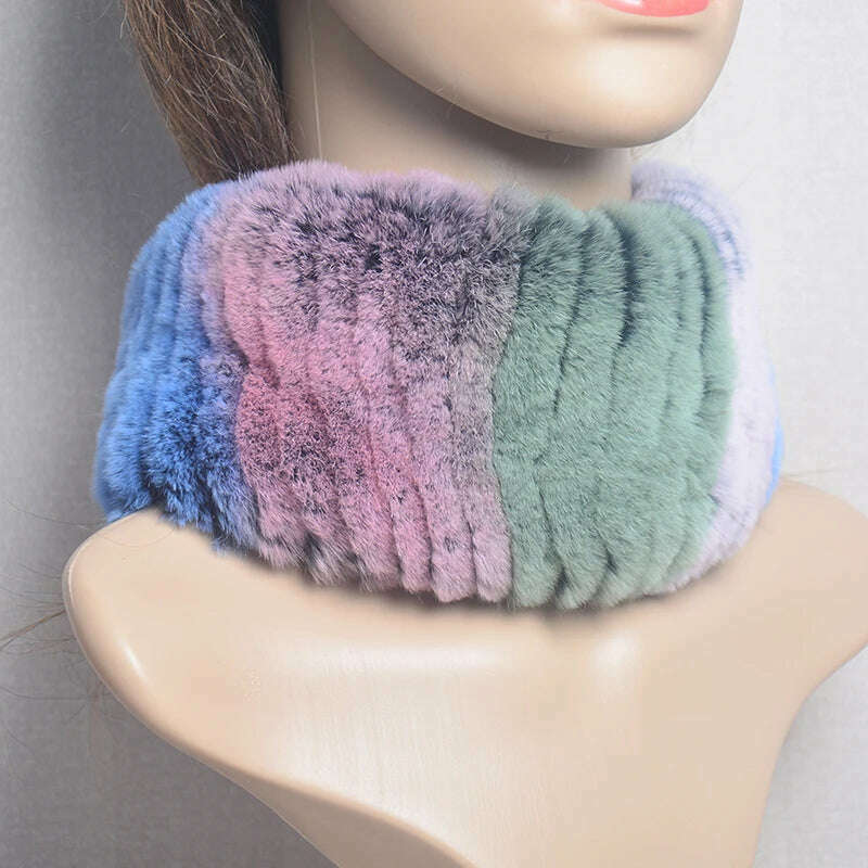 KIMLUD, 2023 Women's Winter Warm Real Rex Rabbit Fur Hat Snow Cap Hats for Women Girls Real Fur Knit Skullies Beanies Natural Fluffy Hat, Scarf 2, KIMLUD Women's Clothes