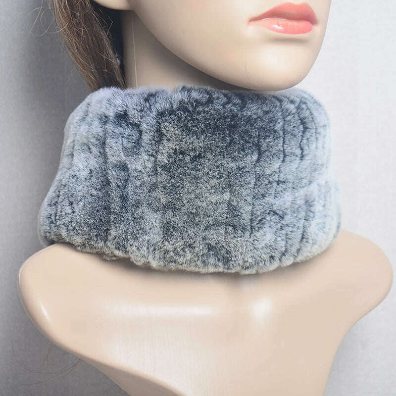 KIMLUD, 2023 Women's Winter Warm Real Rex Rabbit Fur Hat Snow Cap Hats for Women Girls Real Fur Knit Skullies Beanies Natural Fluffy Hat, Scarf frost grey, KIMLUD Women's Clothes
