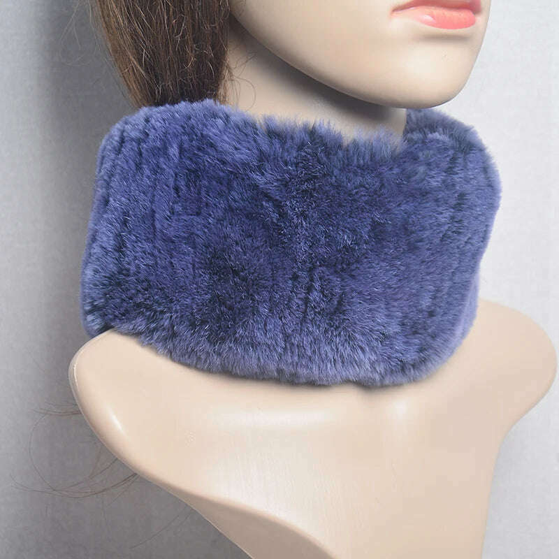 KIMLUD, 2023 Women's Winter Warm Real Rex Rabbit Fur Hat Snow Cap Hats for Women Girls Real Fur Knit Skullies Beanies Natural Fluffy Hat, Scarf blue, KIMLUD Women's Clothes